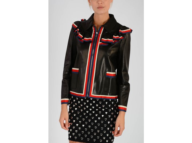 Gucci frilled leather jacket new Black  ref.106155