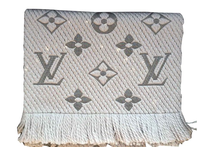 Louis Vuitton ÉCHARPE LOGOMANIA Laine Gris  ref.106167