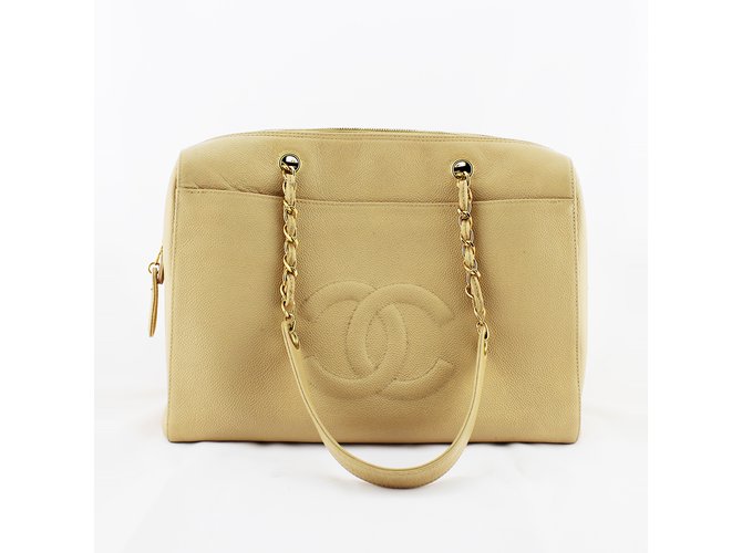 Chanel Grand shopping Beige Leather  ref.106286