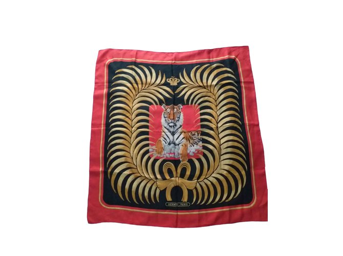 Hermès Tigre royal Soie Noir Rouge  ref.106328