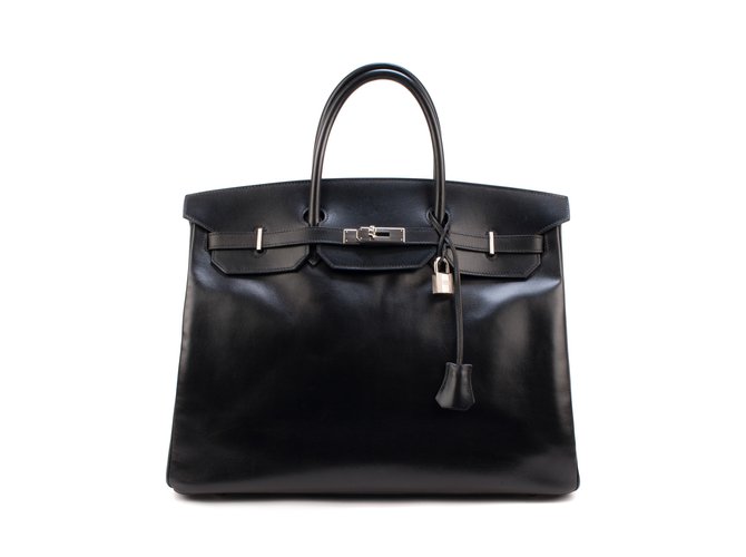 Excepcional Hermès Birkin 40 couro caixa preta, hardware de paládio em muito bom estado! Preto  ref.106468