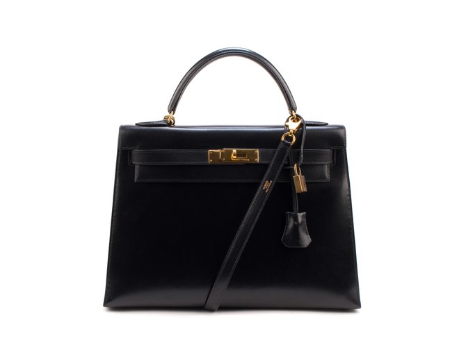 Sublime Hermès Kelly 32 bandoulière à coutures sellier en box noir, accastillage doré, état exceptionnel ! Cuir  ref.106470