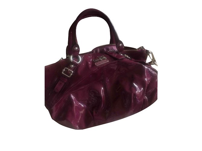 Bolsa Satchel Coach em Couro Envernizado Prune Ameixa