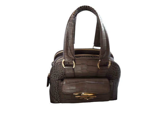 Lancel ADJANI Handtasche aus Leder Grau Krokodilmuster