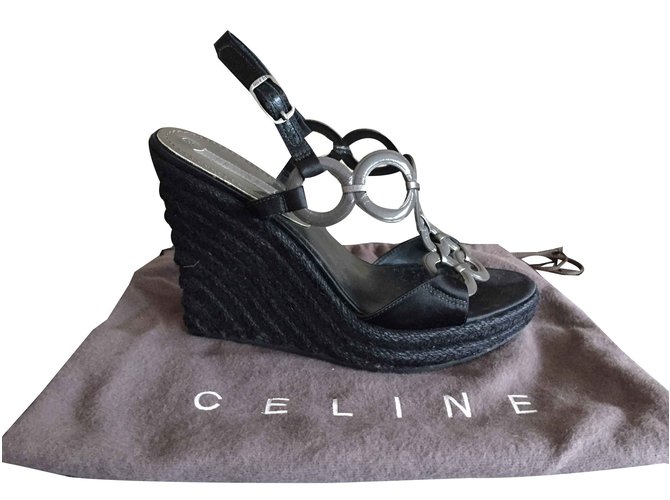 Céline CELINE HIGH HEELS PUMPS WEDGE negro en tamaño 38 Nuevo Cuero Satén  ref.106517