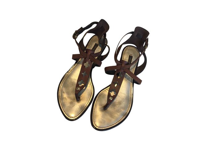 Louis Vuitton leather and suede sandal size 37,5 Bronze  ref.106532