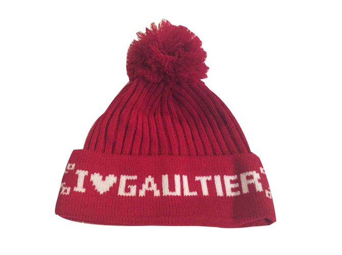 Jean Paul Gaultier CAPPELLO DEL CAPPELLO DI GAU GAUTIER DI SUPER CUTE JEAN Bianco Rosso Acrilico  ref.106534