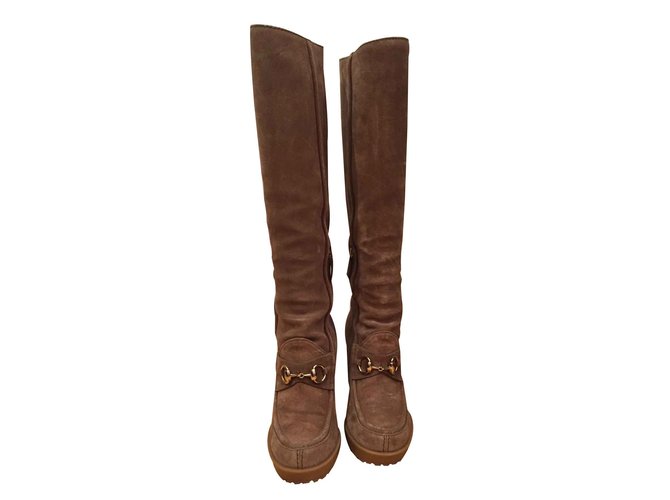 GUCCI BOOTS IN SUEDE LEATHER WEDGIES  - NEW!! SIZE LIKE 38 38,5 Beige  ref.106535