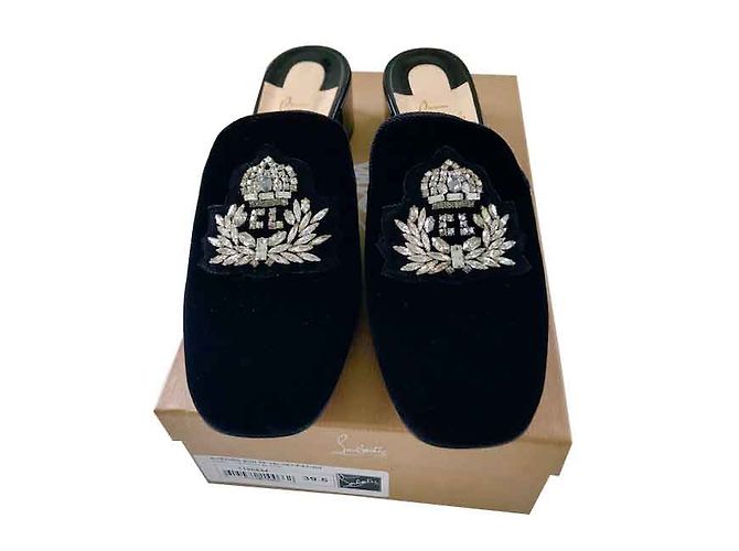 Christian Louboutin MOCASSINI SLIPPERS LOUBOUTIN VELLUTO e STRASS Nero