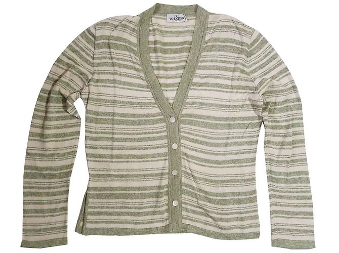 Cardigã Valentino listrado verde de algodão e seda
