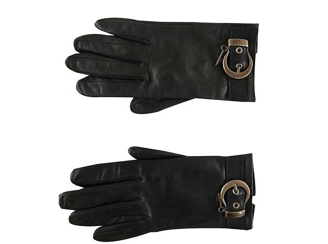 Luvas Dior de couro preto com fivela e logo