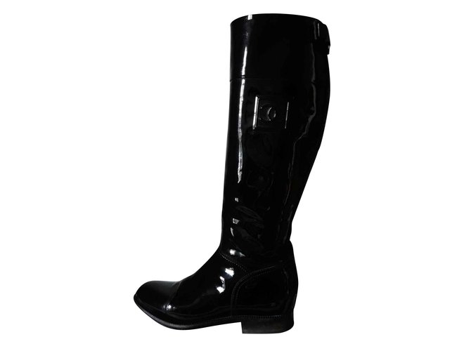 Chanel boots Black Patent leather  ref.106710