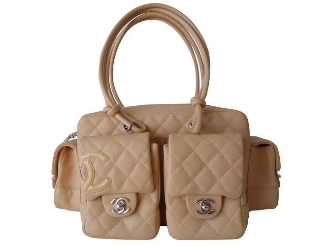 SACO DE REPÓRTER DE CHANEL CAMBON Bege Couro  ref.106725