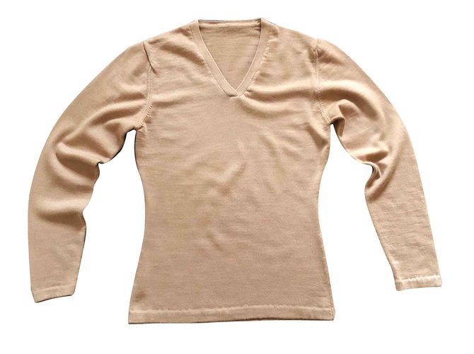 Autre Marque Beige V-neck sweater - 100% extra soft wool  ref.106730