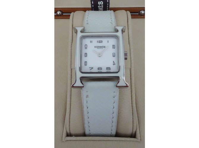 Hermès Hermes Heure H Uhr - neue Kollektion Weiß Leder Stahl  ref.106735