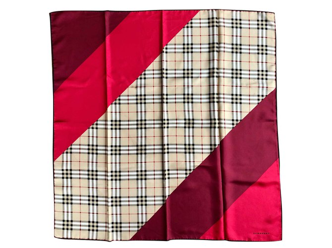 Burberry Silk scarves Red Beige Dark red  ref.106754