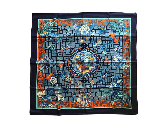 Hermès Plaza de hermes 90 Turandot excepcional Azul marino