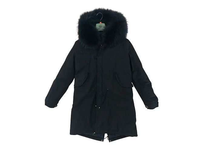 Mr and Mrs Furs Parka midi nero con pelliccia murmansky