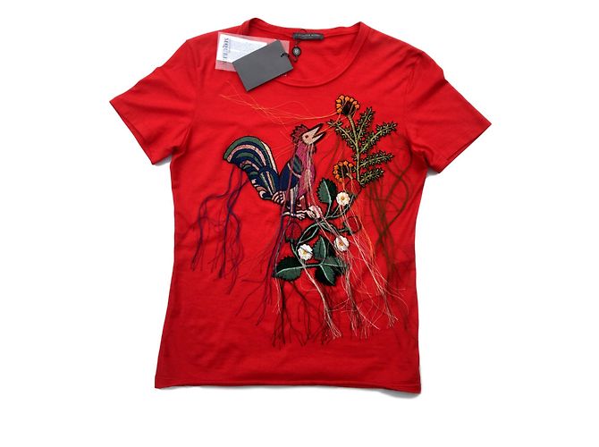 Alexander Mcqueen Top bordado ave del paraíso Roja