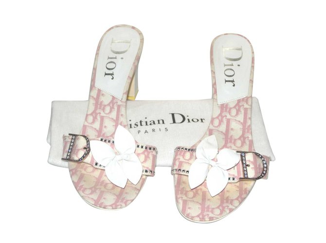 Muli Dior in tela monogram rosa Bianco sporco  ref.106886