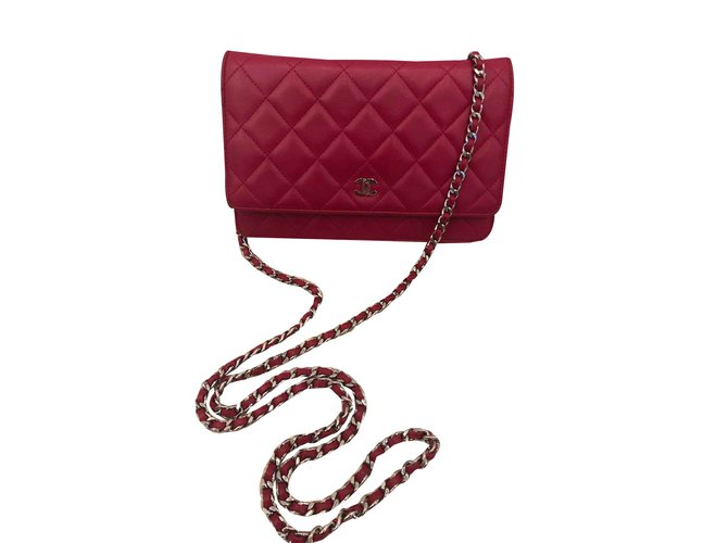 Wallet On Chain Chanel WOC Rosso Pelle  ref.106890