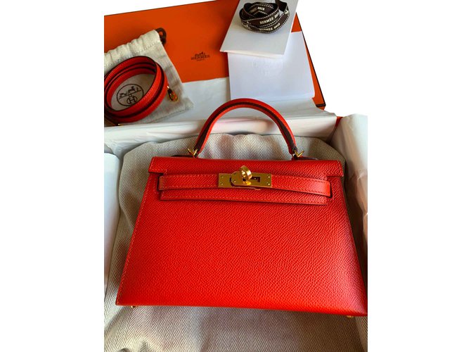 Kelly mini leather handbag Hermès Red in Leather - 32092149