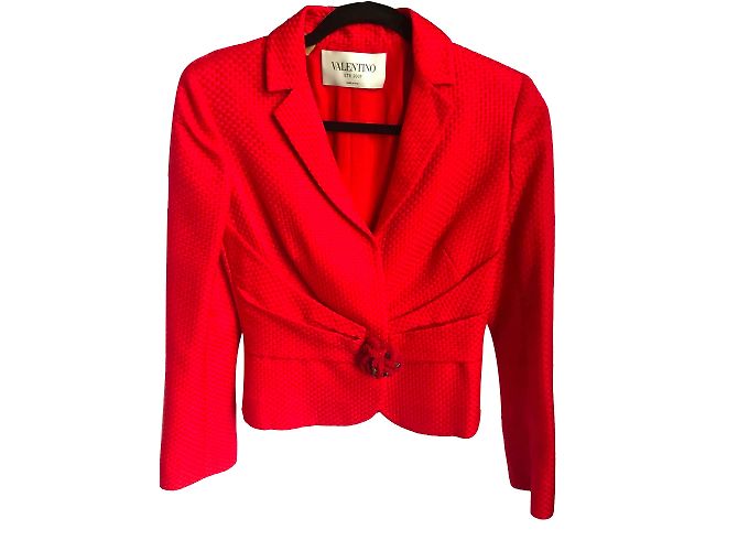 Blazer Red Valentino Rosso in Cotone con Bottone Fiore di Cristalli