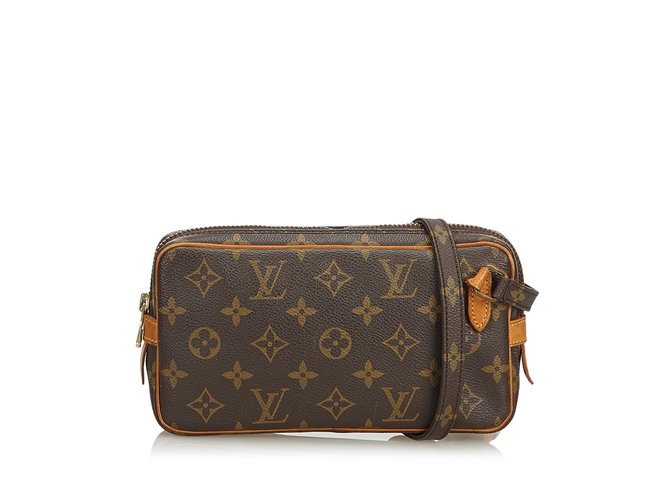 Louis Vuitton Monogram Marly Bandouliere Brown Leather Cloth  ref.106968
