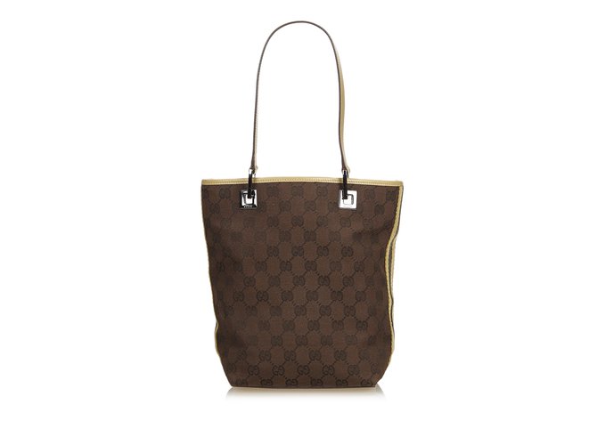 Gucci GG Jacquard Tote Bag Brown Leather Cloth  ref.106985