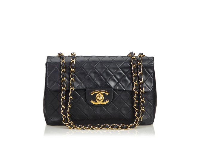 Timeless Chanel Classic Maxi Lambskin Leather Single Flap Bag Black  ref.106988