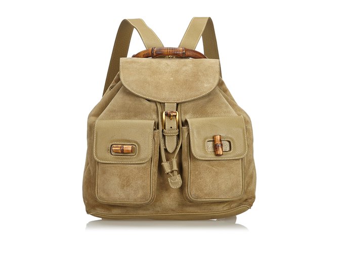 GUCCI Suede Bamboo Mini Backpack Green