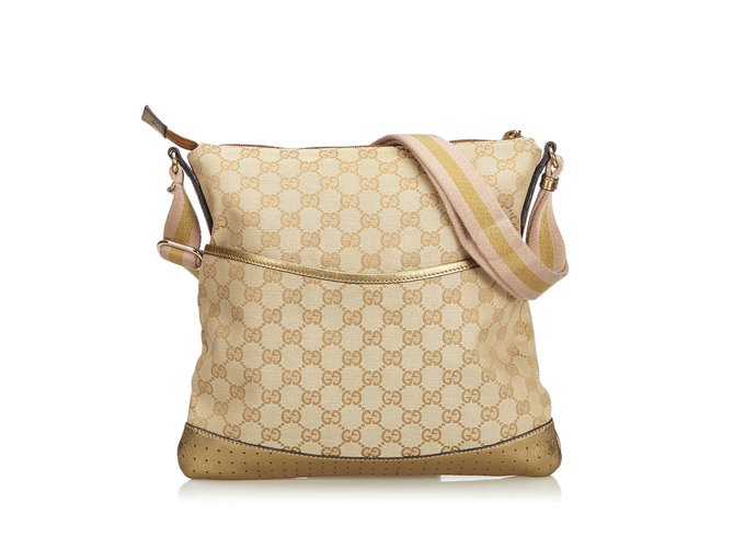 Gucci GG Jacquard Crossbody Bag Brown Beige Golden Leather Cloth  ref.106996