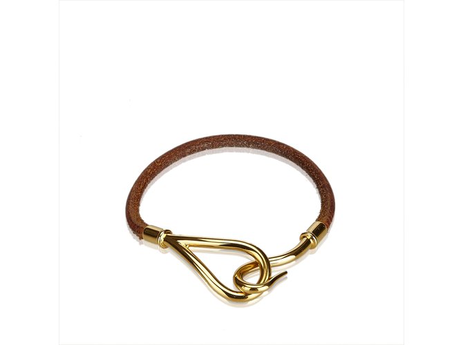 Hermès Jumbo-Haken-Armband Braun Golden Dunkelbraun Leder Metall  ref.107003