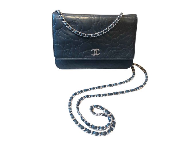 Wallet On Chain Chanel WOC Black Leather  ref.107079