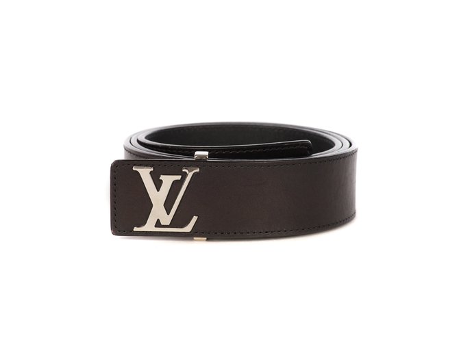 ¡Cinturón Louis Vuitton en cuero negro y iniciales de plata LV en muy buenas condiciones!  ref.107121