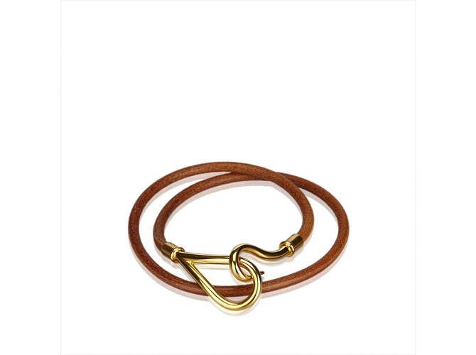 Hermès Jumbo Hook Double Tour-Armband Braun Golden Leder Metall  ref.107185