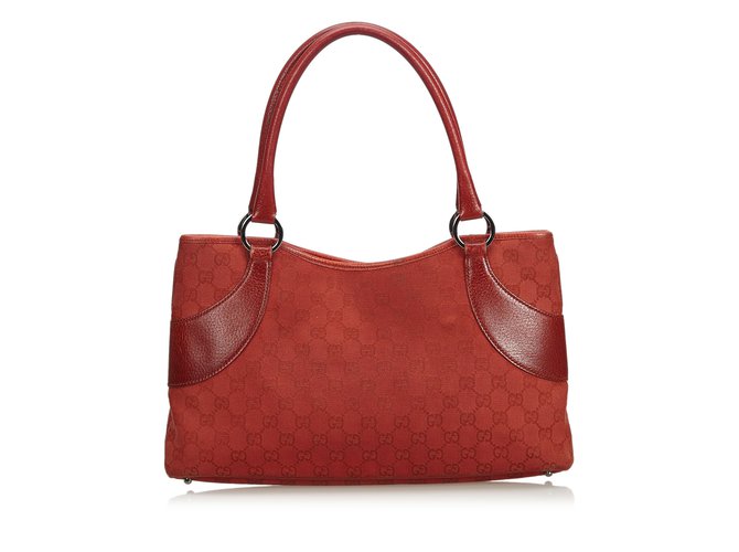 Gucci GG Jacquard Tote Bag Red Leather Cloth  ref.107187