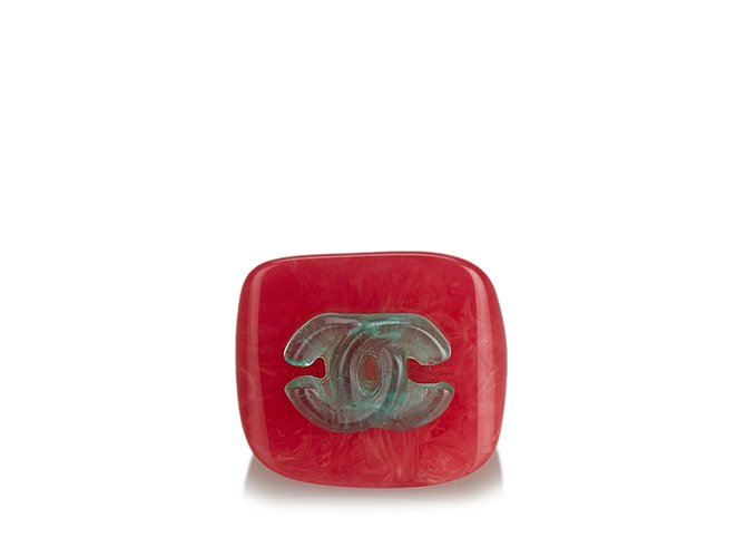 Chanel CC Ring Pink Green Plastic Resin  ref.107210