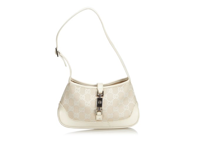 Gucci New Jackie Jacquard Shoulder Bag White Cream Leather Cloth  ref.107215