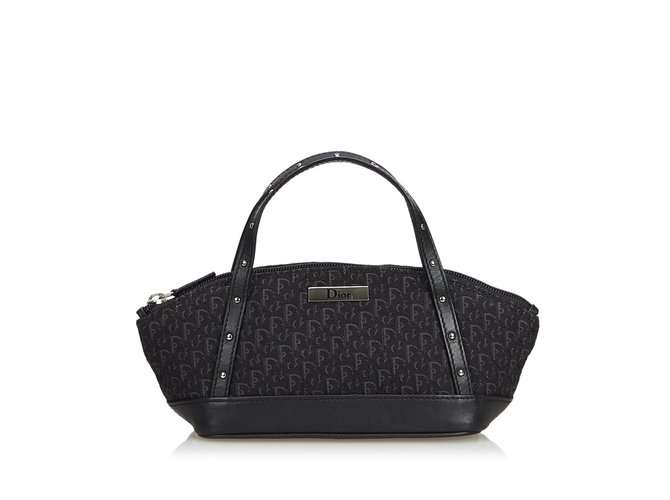 Diorrisimo Jacquard Handbag Black Leather Cloth  ref.107216