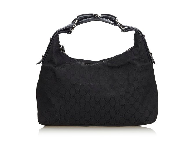 Gucci GG Jacquard Horsebit Hobo Bag Black Leather Cloth  ref.107225