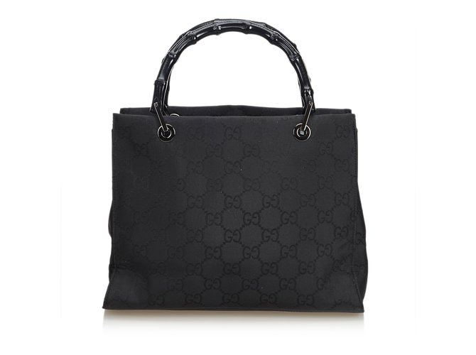 Gucci GG Bamboo Handbag Black Wood Nylon Cloth  ref.107237