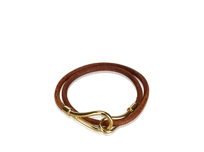 Hermès Jumbo Hook Double Tour-Armband Braun Golden Leder Metall  ref.107246