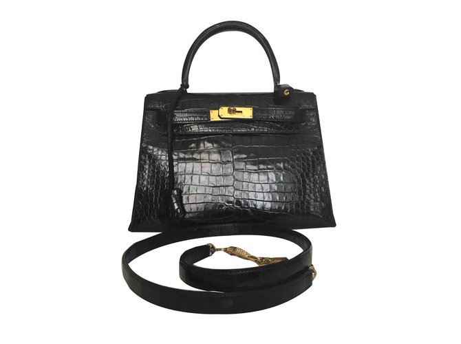 Hermès HERMES KELLY SELLIER POROSUS Black Exotic leather  ref.107284