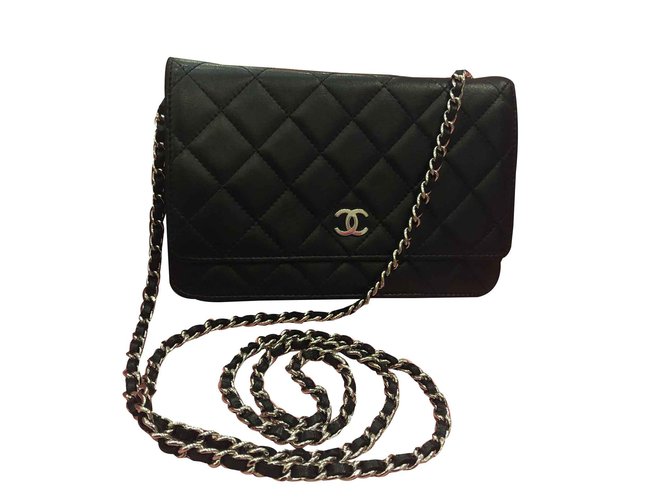 Wallet On Chain Chanel WOC Black Leather  ref.107289