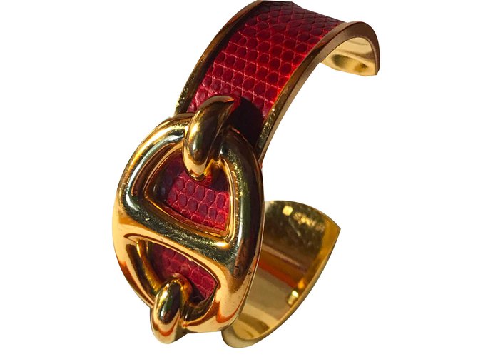 Vintage Hermès Bracelet Gold Plated Anchor Chain 18 carats and grained leather Bordeaux Dark red Gold-plated  ref.107313
