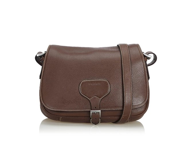 Prada Leather Crossbody Bag Brown Dark brown  ref.107377