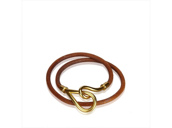 Hermès Jumbo Hook Double Tour Bracelet Brown Golden Leather Metal  ref.107418