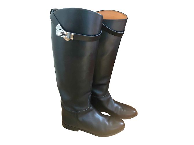 Kelly Hermès Jumping Boots aus schwarzem Kalbsleder