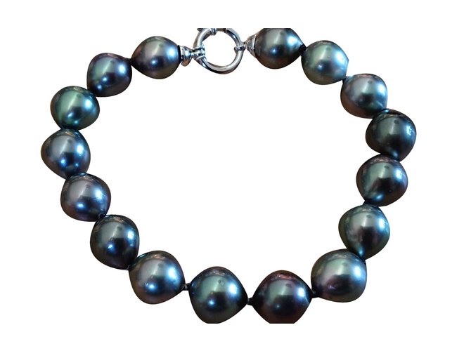 Autre Marque Bracelet perles noires Gris anthracite  ref.107437